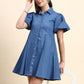 Ariya Threads Sky Blue Puff Sleeve Denim Shirt Dress