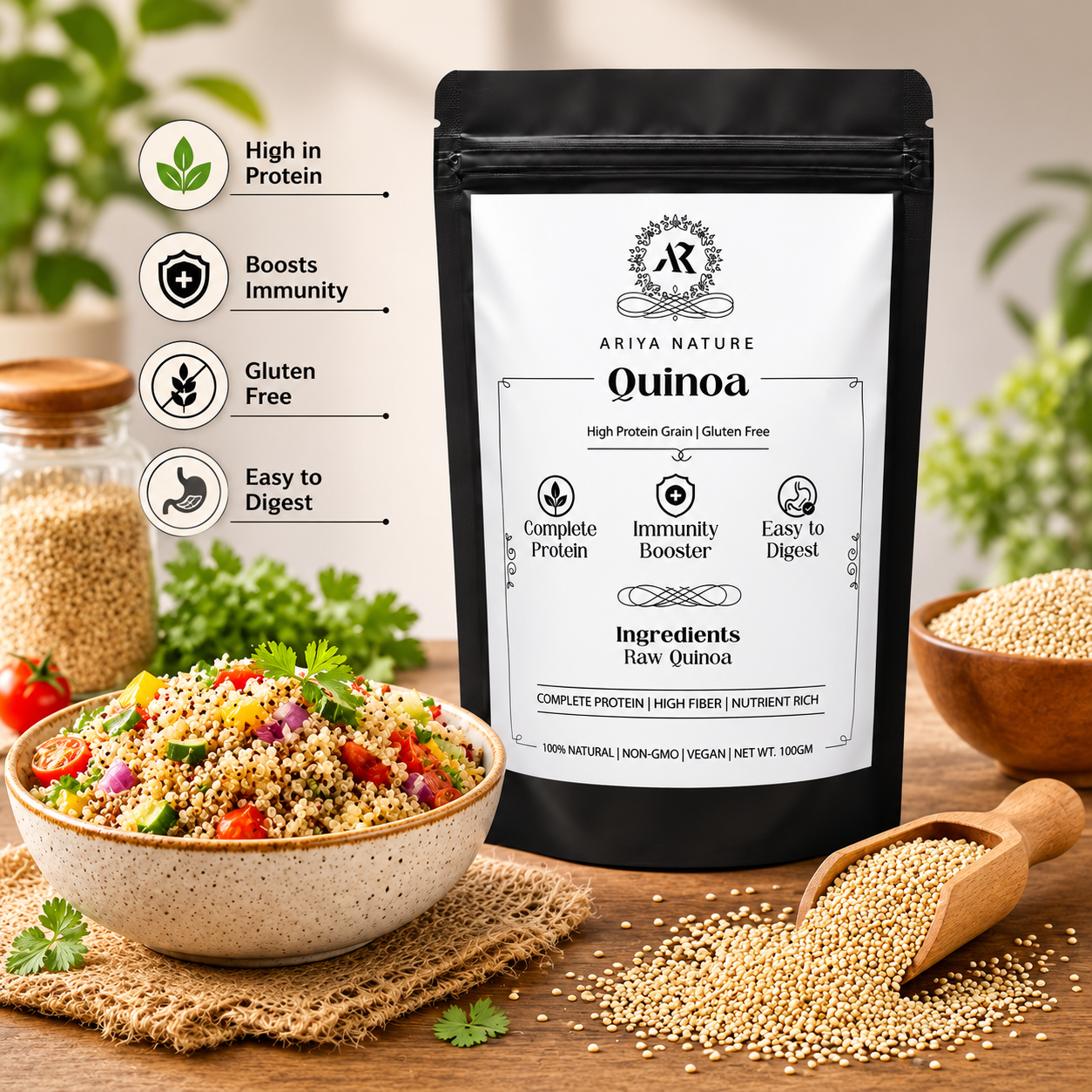 Ariya Nature Raw Quinoa 100g | Premium Gluten-Free High Protein Grain