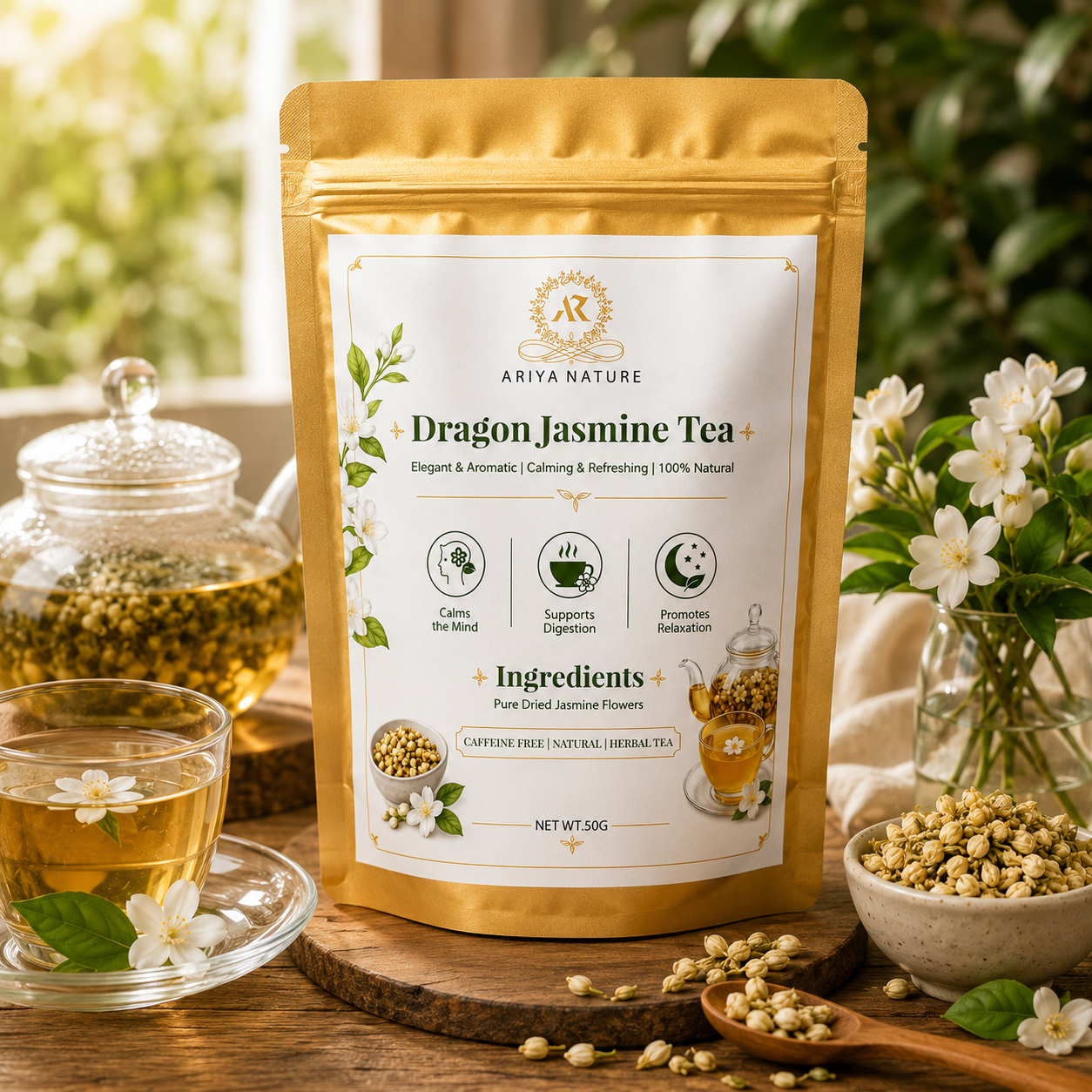 Ariya Nature Dragon Jasmine Tea 50g | Premium Natural Jasmine Flower Tea