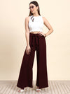 Ariya Threads Eclipse Wine Wide-Leg Co-ord Set (White & Wine)
