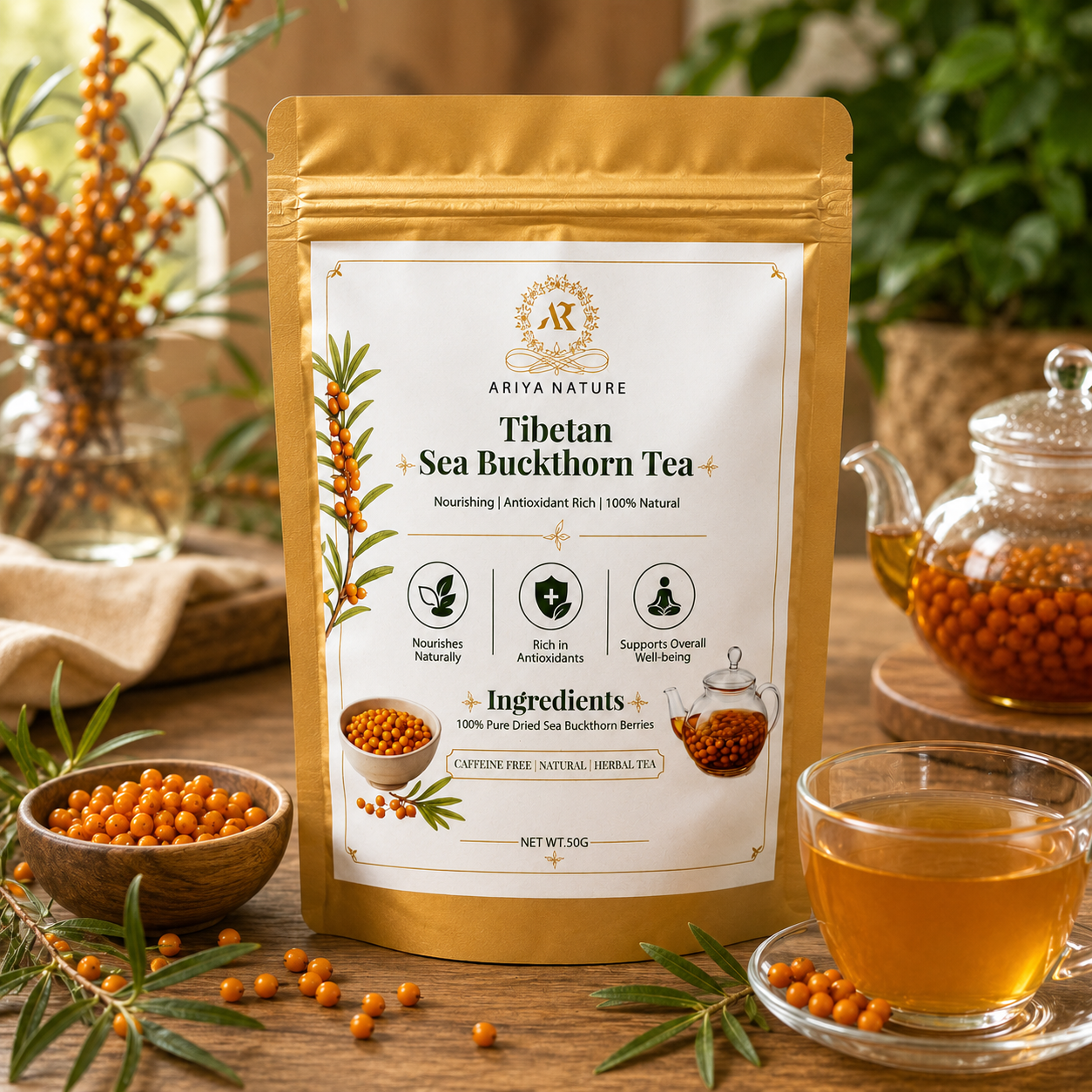 Ariya Nature Tibetan Sea Buckthorn Tea 50g | Premium Natural Herbal Tea