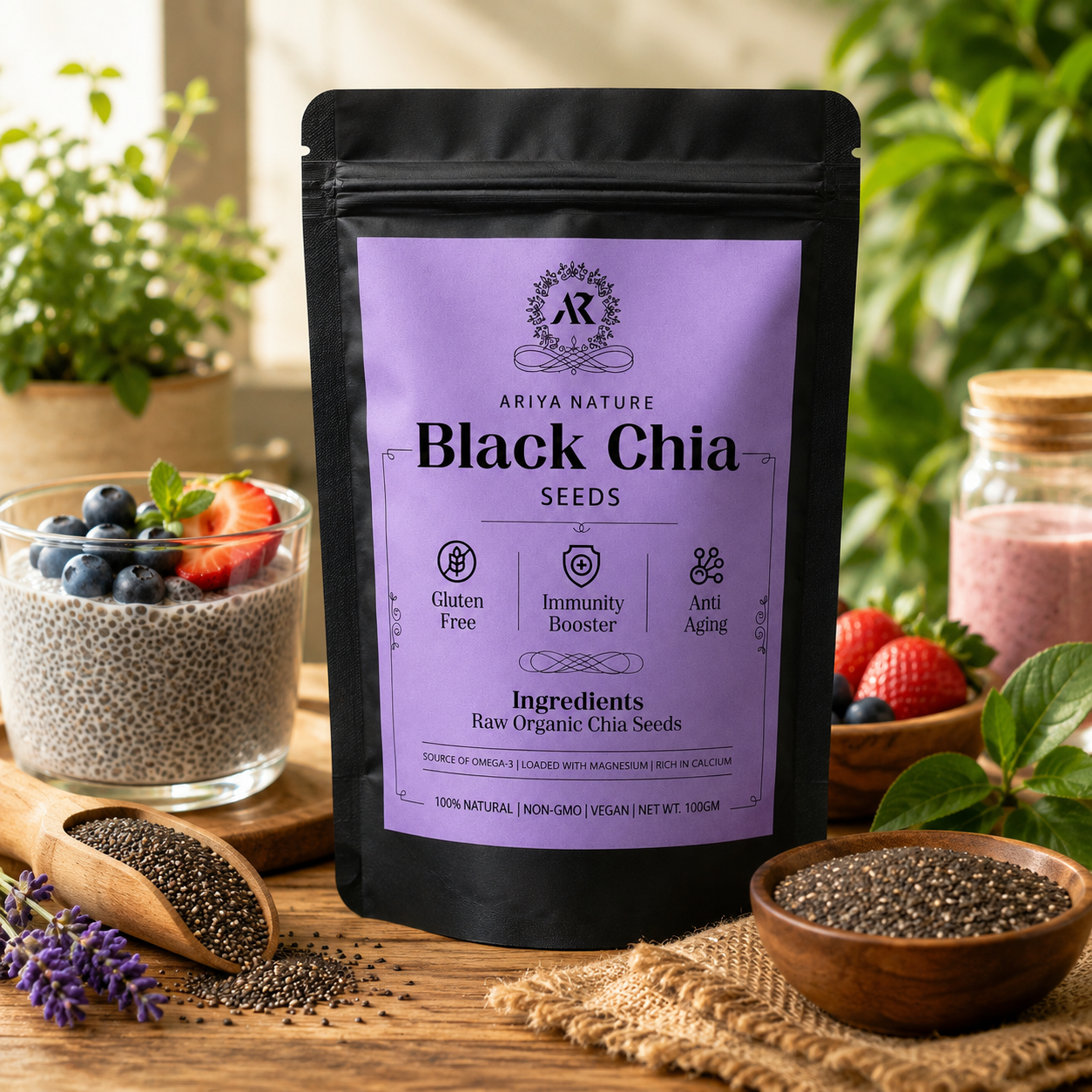 Ariya Nature Black Chia Seeds 100g | Premium Natural Non-GMO Chia Seeds