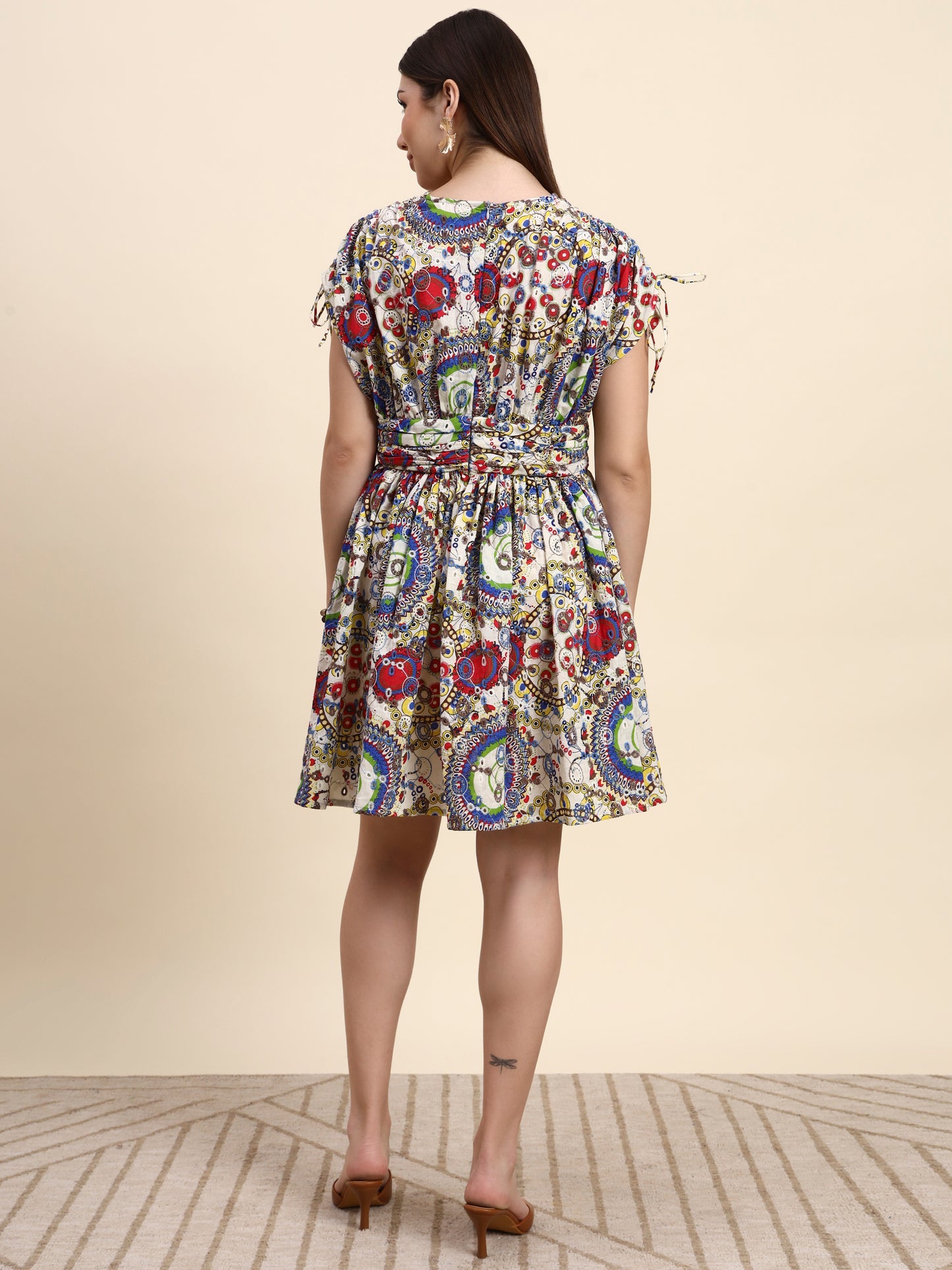 Aura Ivory Hakoba Embroidered Dress (Multi Print)