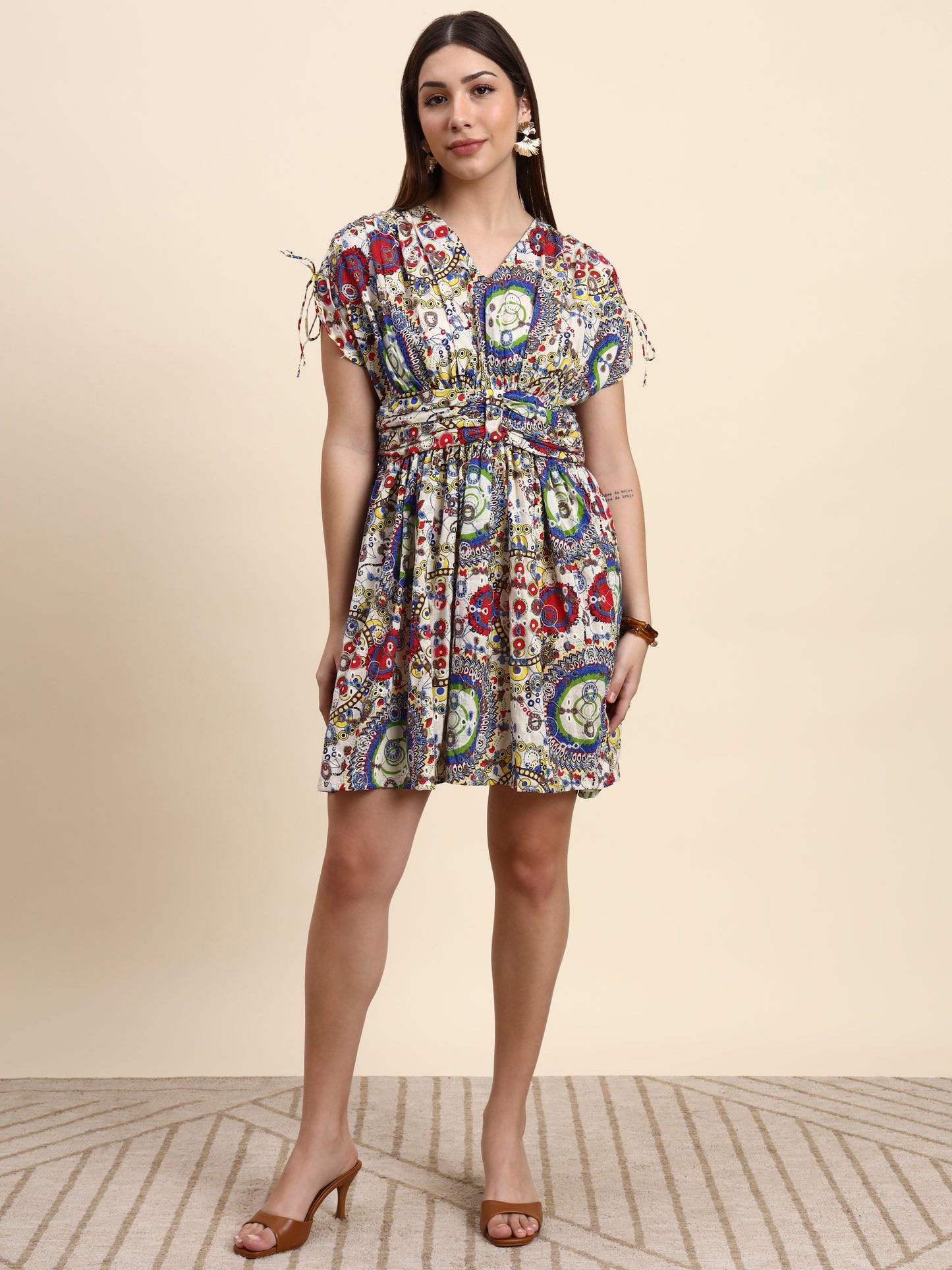 Aura Ivory Hakoba Embroidered Dress (Multi Print)