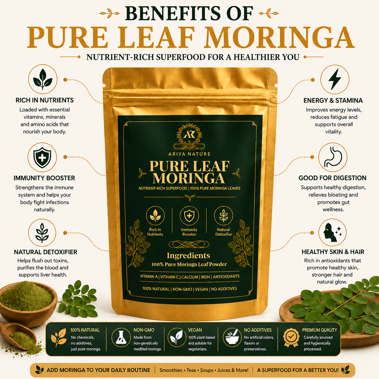 Ariya Nature Moringa Leaf Powder 200 Gram| Premium Natural Moringa Powder