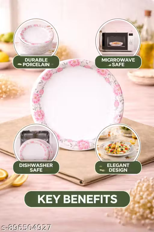 Ariya Melamine Dinner Plates 11 Inch Set of 12 | Pink Flower