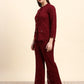 Ariya Threads Lace Shirt Co-ord Set (Wine Red)