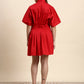 Ariya Threads Scarlet Pleated Shirt Dress (Cherry Red)