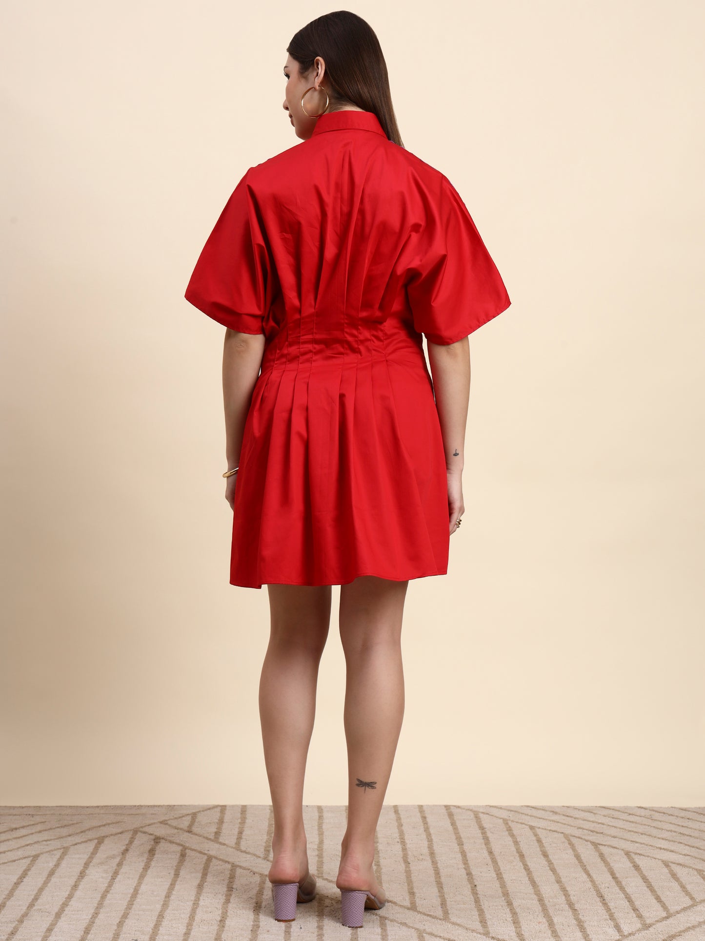 Ariya Threads Scarlet Pleated Shirt Dress (Cherry Red)