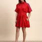 Ariya Threads Scarlet Pleated Shirt Dress (Cherry Red)