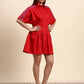 Ariya Threads Scarlet Pleated Shirt Dress (Cherry Red)