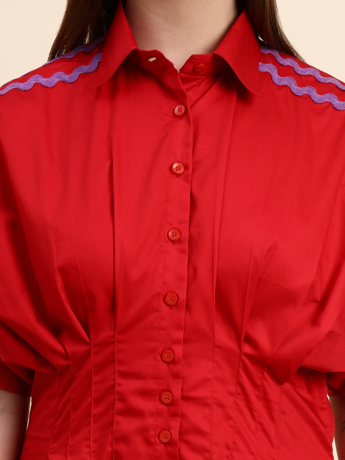 Ariya Threads Scarlet Pleated Shirt Dress (Cherry Red)