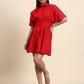 Ariya Threads Scarlet Pleated Shirt Dress (Cherry Red)