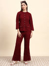 Ariya Threads Lace Shirt Co-ord Set (Wine Red)