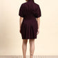 Ariya Threads Selene Pleated Shirt Dress (Wine Burgundy)