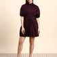 Ariya Threads Selene Pleated Shirt Dress (Wine Burgundy)