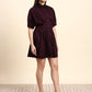 Ariya Threads Selene Pleated Shirt Dress (Wine Burgundy)